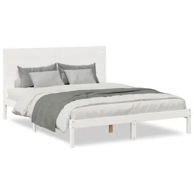 vidaXL Daljši posteljni okvir brez vzmetnice bel 140x210 cm trden les