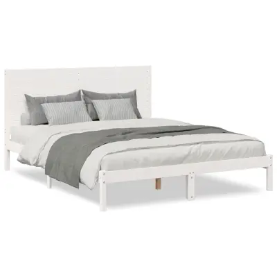 vidaXL Daljši posteljni okvir brez vzmetnice bel 140x220 cm trden les
