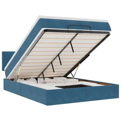 vidaXL Otomanska postelja z vzmetnico temno modra 140x190cm žamet