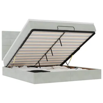 vidaXL Otomanski posteljni okvir z vzmetnicami siv 160x200 cm žamet