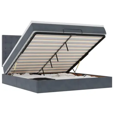 vidaXL Otomanski posteljni okvir z vzmetnicami siv 160x200 cm žamet