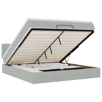 vidaXL Otomanska postelja z vzmetnico&LEDs svetlo siva 180x200cm žamet