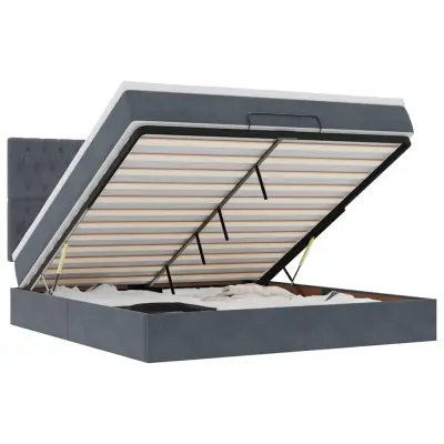 vidaXL Otomanski posteljni okvir z vzmetnicami siv 160x200 cm žamet