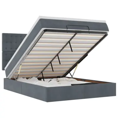 vidaXL Otomanska postelja z vzmetnicami temno siva 140x200cm žamet