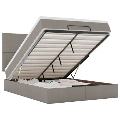 vidaXL Otomanska postelja z vzmetnico & LEDs taupe 140x190 cm blago