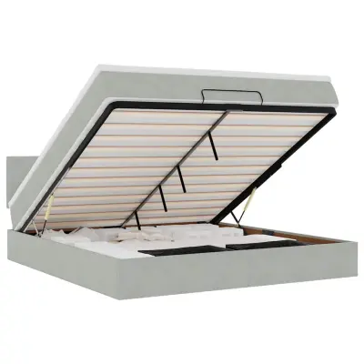 vidaXL Otomanska postelja z vzmetnico & LED Svetlo siva 160x200cm