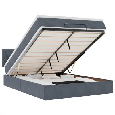 vidaXL Otomanska postelja z vzmetnico temno siva 140x200cm žamet