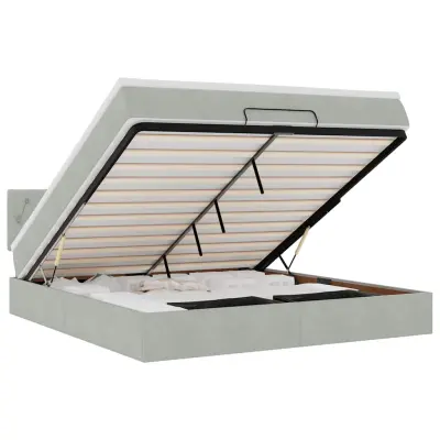 vidaXL Otomanska postelja z vzmetnico&LEDs svetlo siva 180x200cm žamet