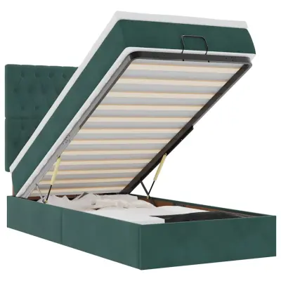 vidaXL Otomanski posteljni okvir z vzmetnicami zelen 100x200cm žamet