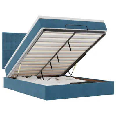 vidaXL Otomanska postelja z vzmetnicami temno modra 140x190cm žamet