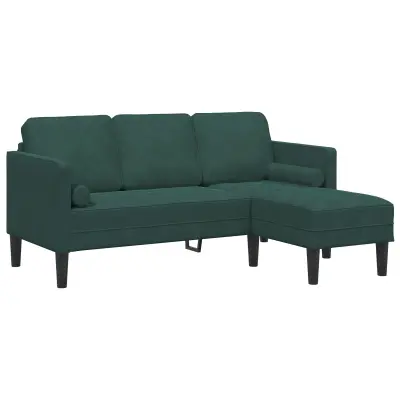 vidaXL 3-sedežni kavč s chaise longues v obliki L temno zelene barve 160 cm iz žamet