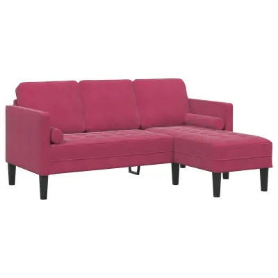 vidaXL 3-sedežna sofa z ležiščem v obliki L, vino rdeča, 160 cm, žamet