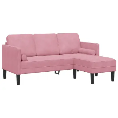vidaXL 3-sedežna zofe z chaise longue L-oblikovana svetlo roza 160 cm žamet
