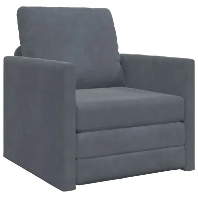 vidaXL Tlačni kavč enojni pretvornik iz žameta 74x77x81 cm temno siva