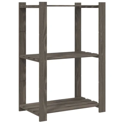 vidaXL Stojalo s policami 3-nadstropno sivo 60x38x90 cm trdna borovina