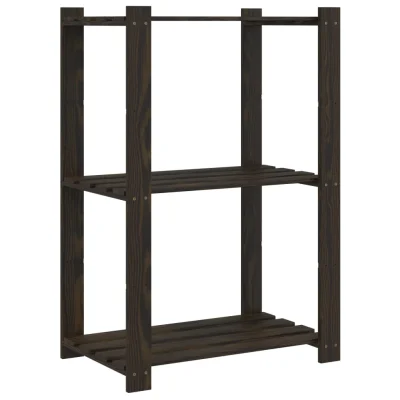 vidaXL Stojalo s policami 3-nadstropno črno 60x38x90 cm trdna borovina