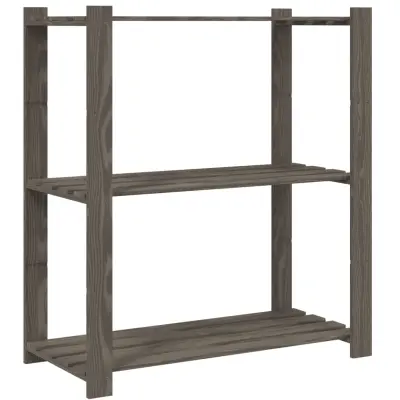 vidaXL Stojalo s policami 3-nadstropno sivo 80x38x90 cm trdna borovina