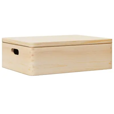 vidaXL Lesena škatla s pokrovom in ročaji 40x30x13 cm trdna borovina