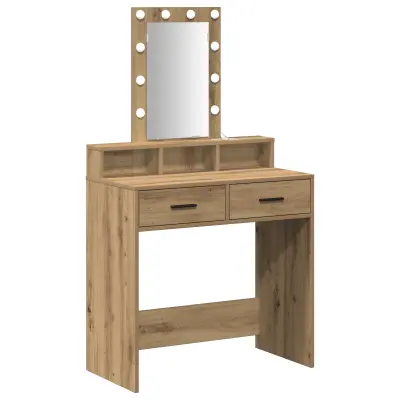 vidaXL Toaletna miza z LED lučmi Artisan Oak 79x41x140 cm