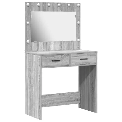vidaXL toaletna miza z LED lučmi siva sonoma 78,5x41x135 cm