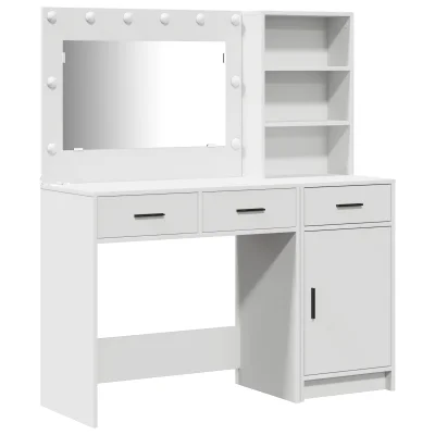 vidaXL 2-delni set toaletne mizice z LED belo inženirsko leseno