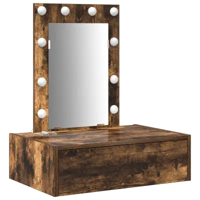 vidaXL Oviseča toaletna miza z LED lučmi v dimljenem hrastu