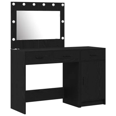 vidaXL 2-delni komplet toaletne mizice z LED svetlobo, črna, inženirski les