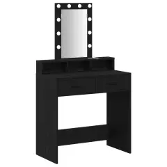 vidaXL Toaletna miza z LED lučmi v črnem hrastu 79x41x140 cm