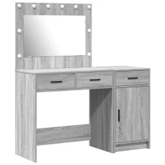 vidaXL 2-delni komplet toaletne mizice z LED svetlobami, siva Sonoma, inženirski les