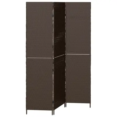 vidaXL Pregradna stena 3 panele Zložljiva rjava 146x180 cm Polira ratan