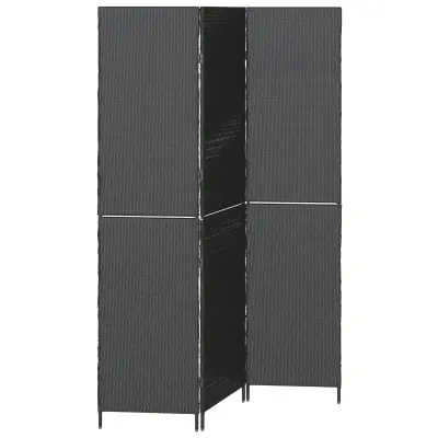 vidaXL Delilec prostora 3 panele zložljiv črn 146x180 cm poli ratan