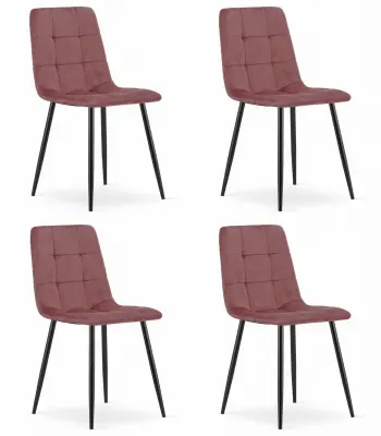 Stol KARA - roza žamet / črne noge x 4