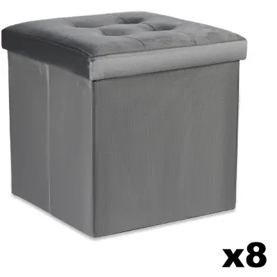 Zložljiv puf L z gumbi - 38x38x38cm žametno siva x 8