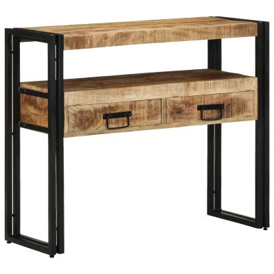 vidaXL Stranske mize Črna 90x33x75 cm Trden mangov les in Kovina