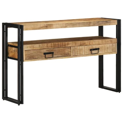 vidaXL Končne mize Črna 120x33x75 cm Trden mangov les in železo