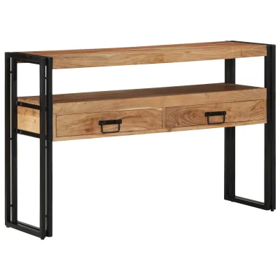 vidaXL Stranske mize Črna 120x33x75 cm Trden akacijev les in Kovina