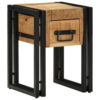 vidaXL Stranska miza s predalom Črna 30x30x40 cm Trden mangov les