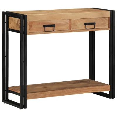 vidaXL Konsolna miza Črna 90x33x75 cm Trden akacijev les in kovina