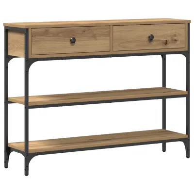 vidaXL Konzolna miza Umetniški hrast 100x25x75 cm Inženirski les in jeklo