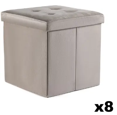 Zložljiv puf L z gumbi - 38x38x38cm žametno bež x 8