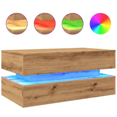 vidaXL Klubska mizica z LED lučkami artisian hrast 90x50x40 cm