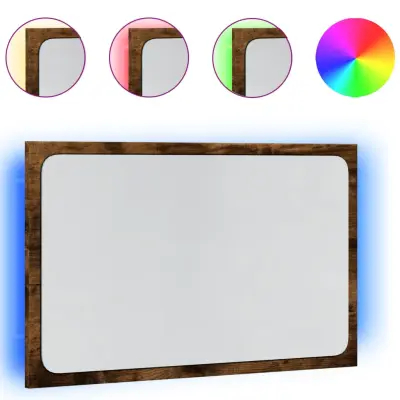 vidaXL LED kopalniško ogledalo dimljeni hrast 60x8,5x38 cm inž. les