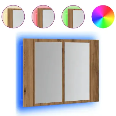 vidaXL LED omarica z ogledalom artisian hrast 60x12x45 cm inž. les