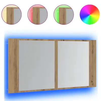 vidaXL LED omarica z ogledalom artisian hrast 90x12x45 cm inž. les