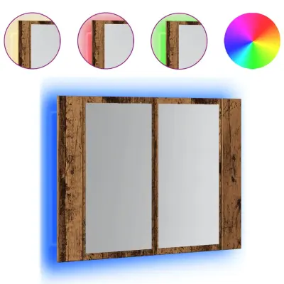 vidaXL LED omarica z ogledalom starinski les 60x12x45 cm inž. les