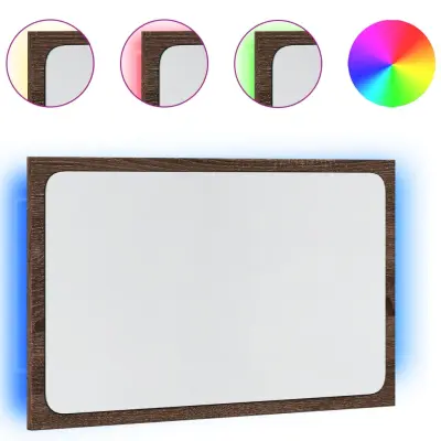 vidaXL LED kopalniško ogledalo rjavi hrast 60x8,5x38 cm inž. les