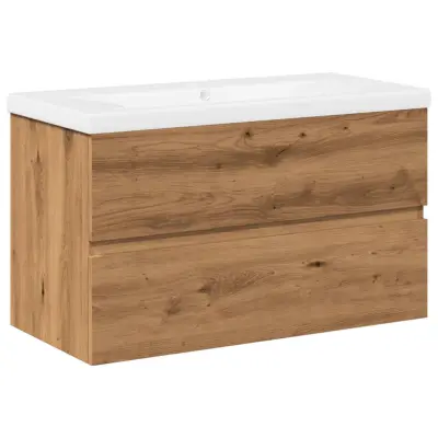 vidaXL omarica za umivalnik z vgrajenim umivalnikom Artisan Oak