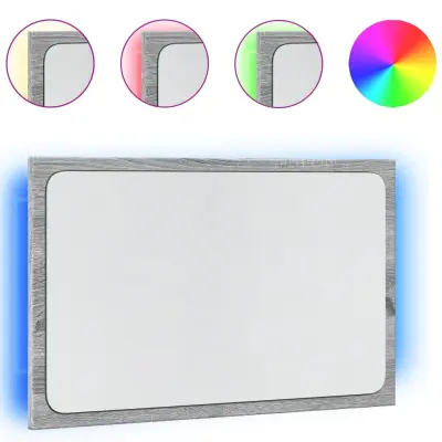 vidaXL Kopalniško ogledalo LED siva sonoma 60x8,5x38 cm inženirski les