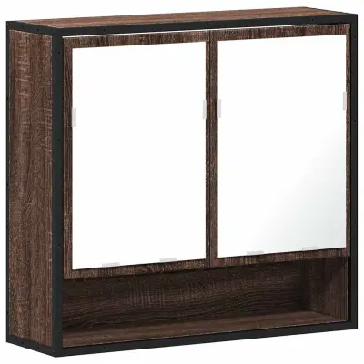 vidaXL Kopalniška omarica z ogledalom rjavi hrast 65x20x60 cm inž. les