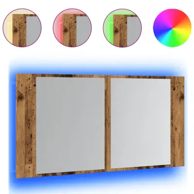 vidaXL LED omarica z ogledalom starinski les 90x12x45 cm inž. les